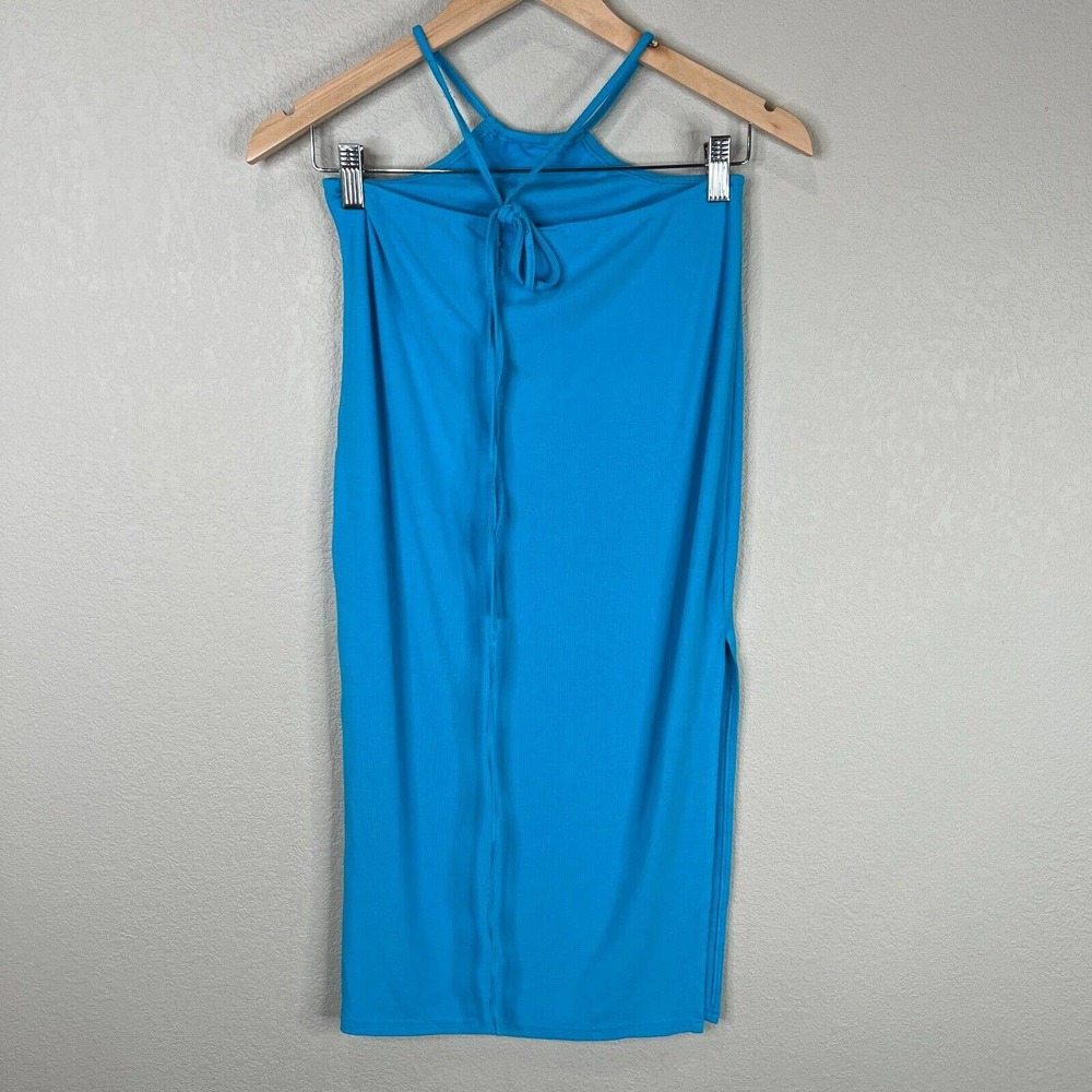 We Wore What Women's Halter Neck Ribbed Mini Cocktail Dress Blue Small - Picture 4 of 12
